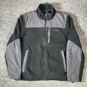 L.L Bean Full Zip Jacket Mens Medium Black Grey Mock Neck Zip Pockets
